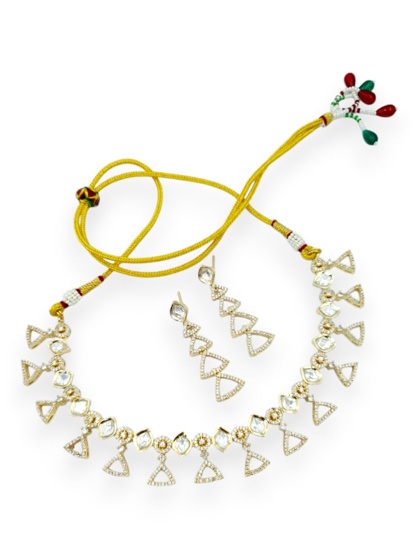 NECKLACE EARRING IN VILANDI KUNDAN STYLE | DESIGN - 23663
