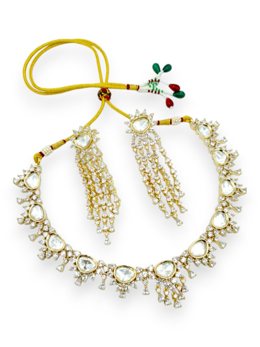 NECKLACE EARRING IN VILANDI KUNDAN STYLE | DESIGN - 23664