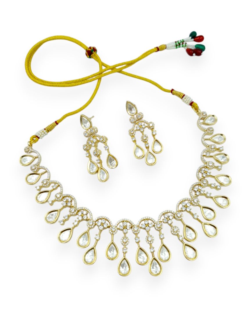 NECKLACE EARRING IN VILANDI KUNDAN STYLE | DESIGN - 23665