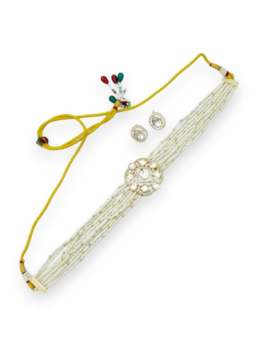 NECKLACE EARRING IN VILANDI KUNDAN STYLE | DESIGN - 23686