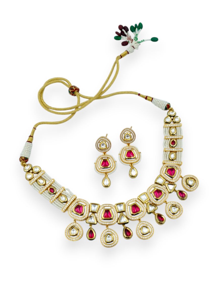 NECKLACE EARRING IN VILANDI KUNDAN STYLE | DESIGN - 23717
