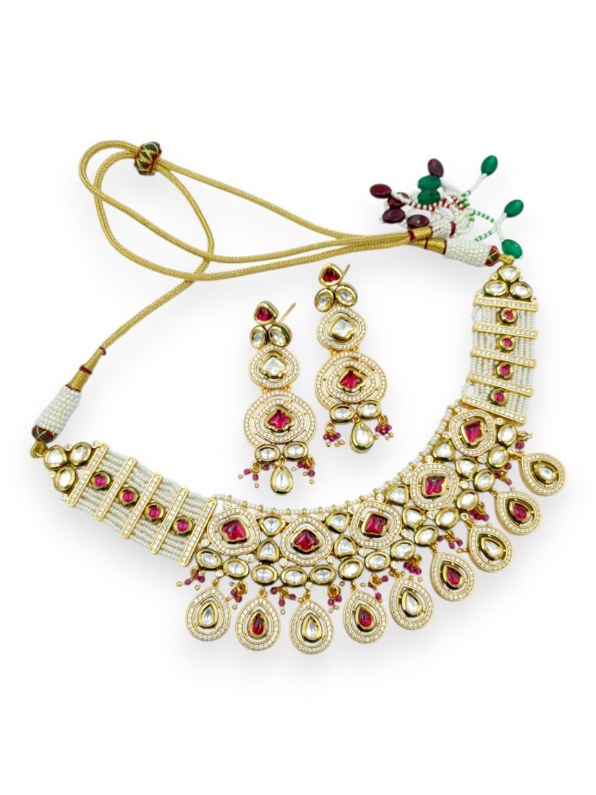 NECKLACE EARRING IN VILANDI KUNDAN STYLE | DESIGN - 23741