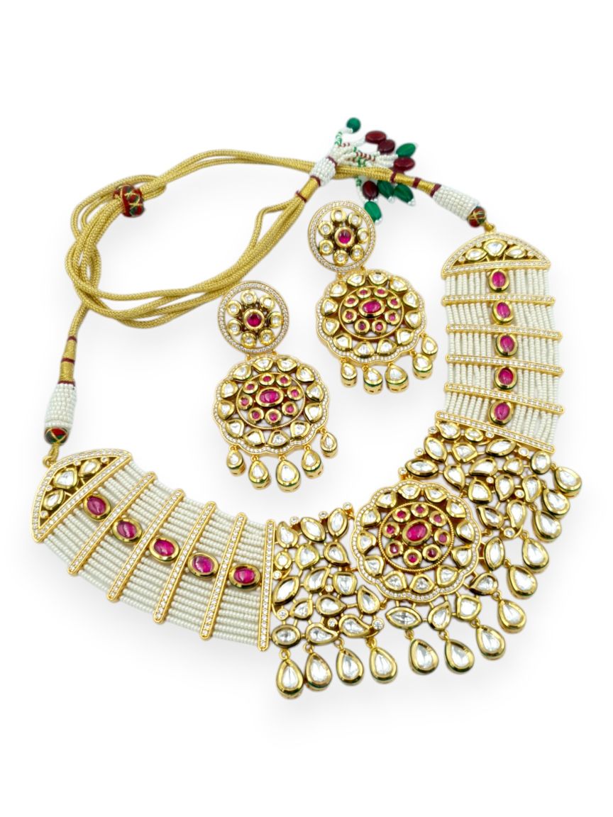 NECKLACE EARRING IN VILANDI KUNDAN STYLE | DESIGN - 23742