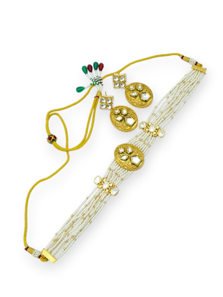 NECKLACE EARRING IN VILANDI KUNDAN STYLE | DESIGN - 23745