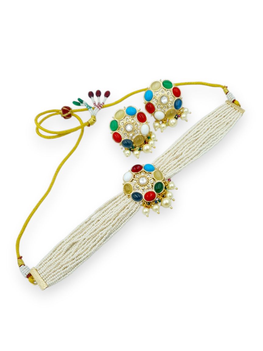 NECKLACE EARRING IN VILANDI KUNDAN STYLE | DESIGN - 23776