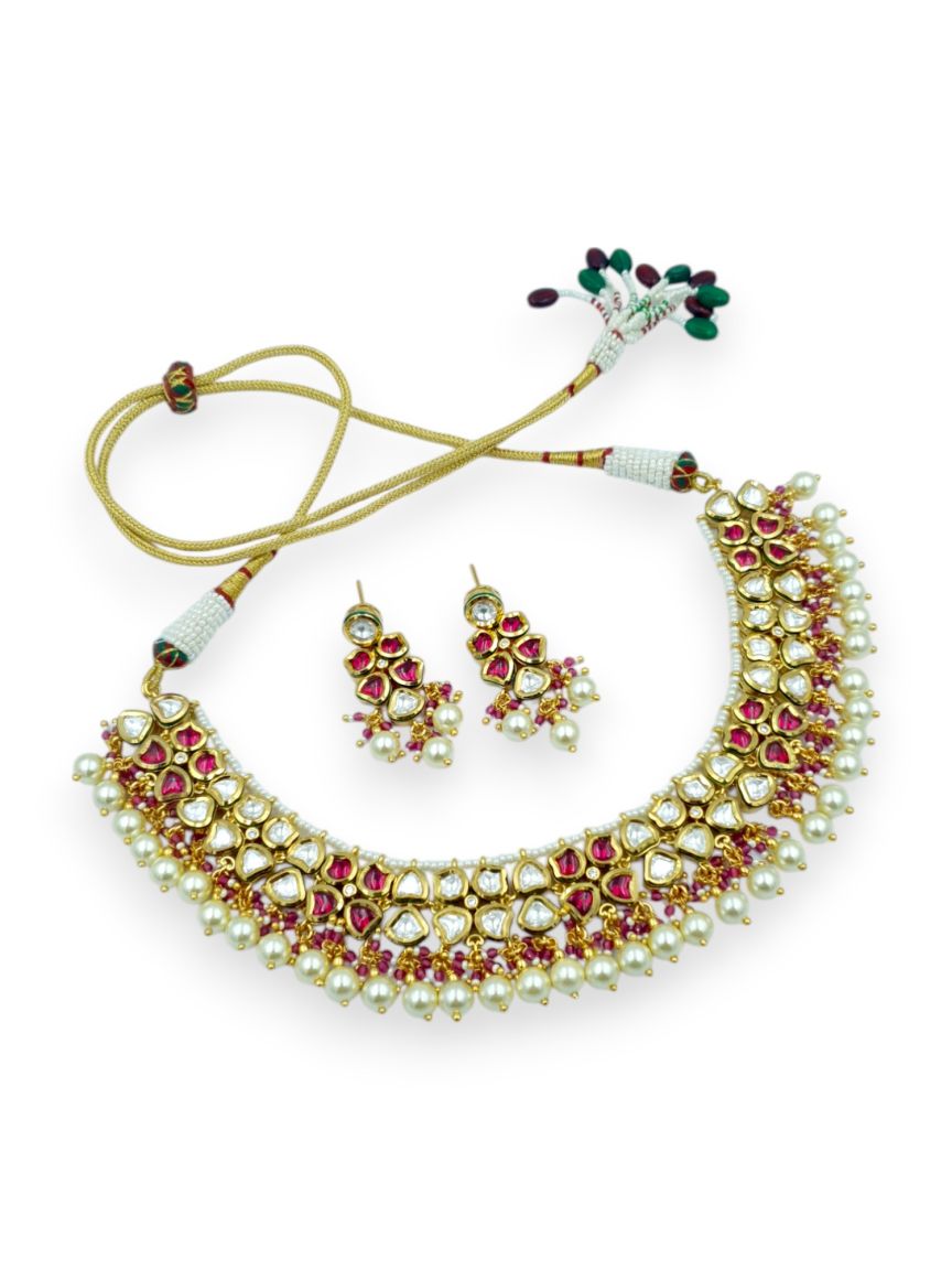 NECKLACE EARRING IN VILANDI KUNDAN STYLE | DESIGN - 23802