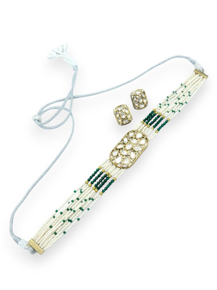 NECKLACE EARRING IN VILANDI KUNDAN STYLE | DESIGN - 23889