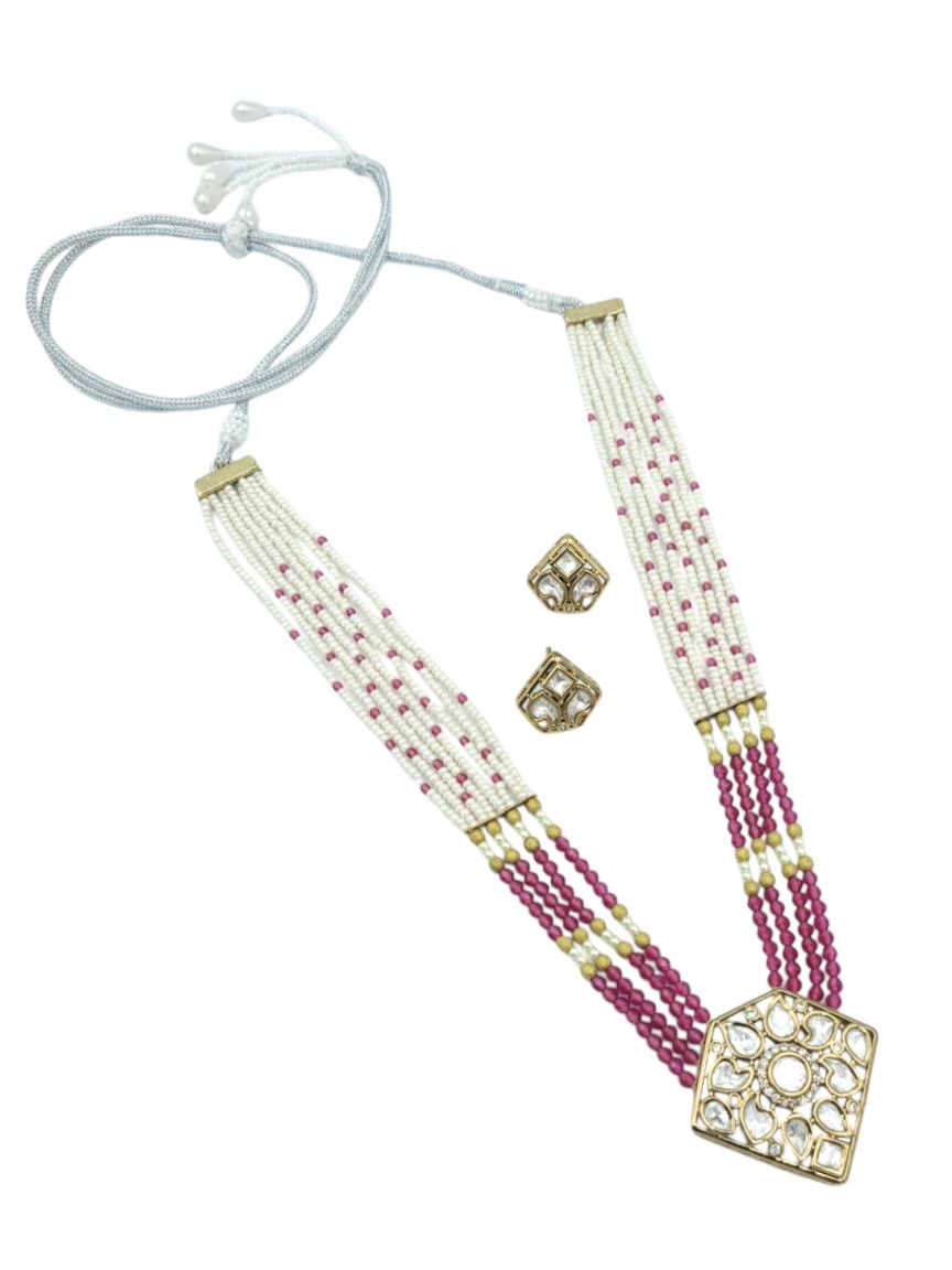 NECKLACE EARRING IN VILANDI KUNDAN STYLE | DESIGN - 23890