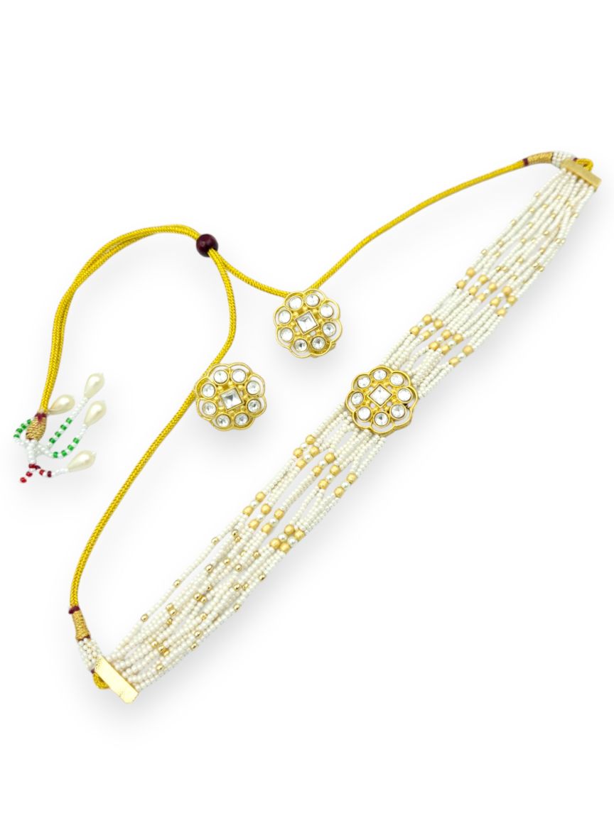 NECKLACE EARRING IN VILANDI KUNDAN STYLE | DESIGN - 23921