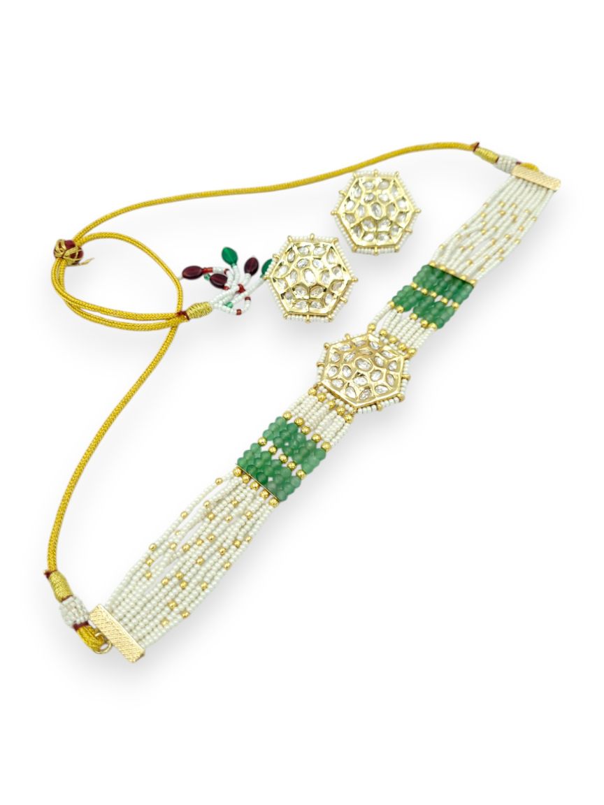 NECKLACE EARRING IN VILANDI KUNDAN STYLE | DESIGN - 24016
