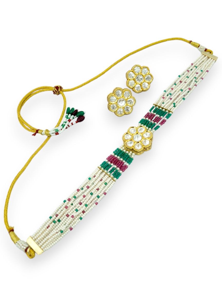 NECKLACE EARRING IN VILANDI KUNDAN STYLE | DESIGN - 24021
