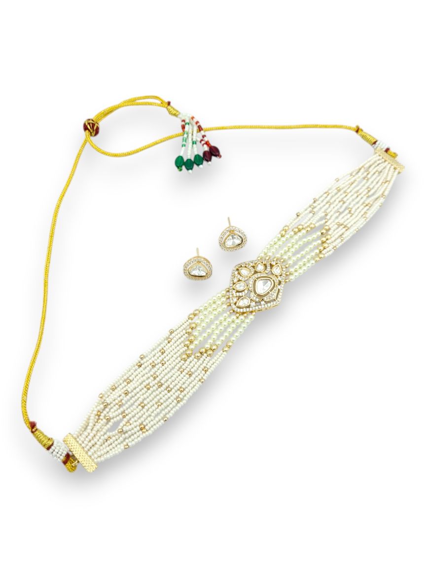 NECKLACE EARRING IN VILANDI KUNDAN STYLE | DESIGN - 24035