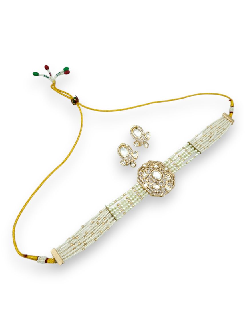 NECKLACE EARRING IN VILANDI KUNDAN STYLE | DESIGN - 24080