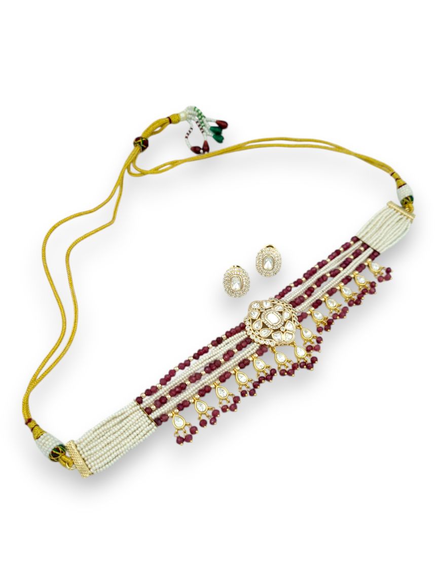 NECKLACE EARRING IN VILANDI KUNDAN STYLE | DESIGN - 24114