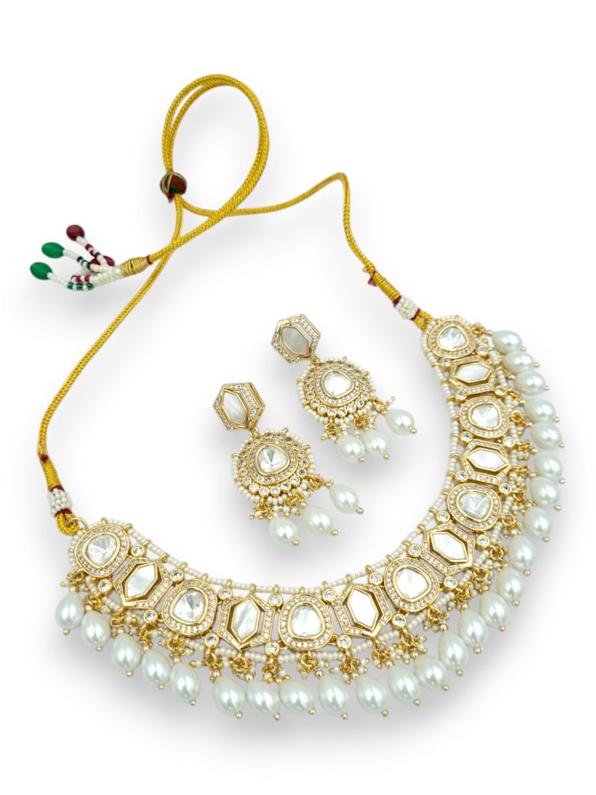 NECKLACE EARRING IN VILANDI KUNDAN STYLE | DESIGN - 24121