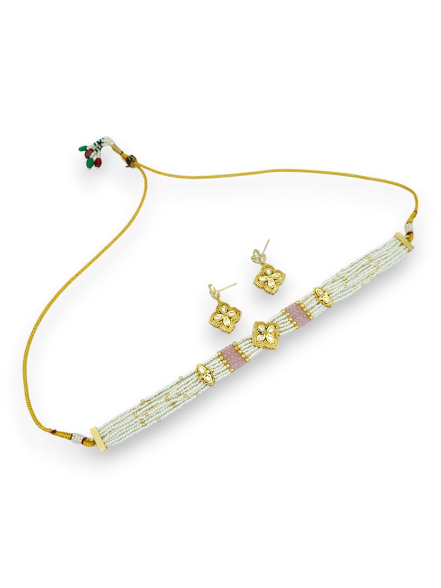 NECKLACE EARRING IN VILANDI KUNDAN STYLE | DESIGN - 24137