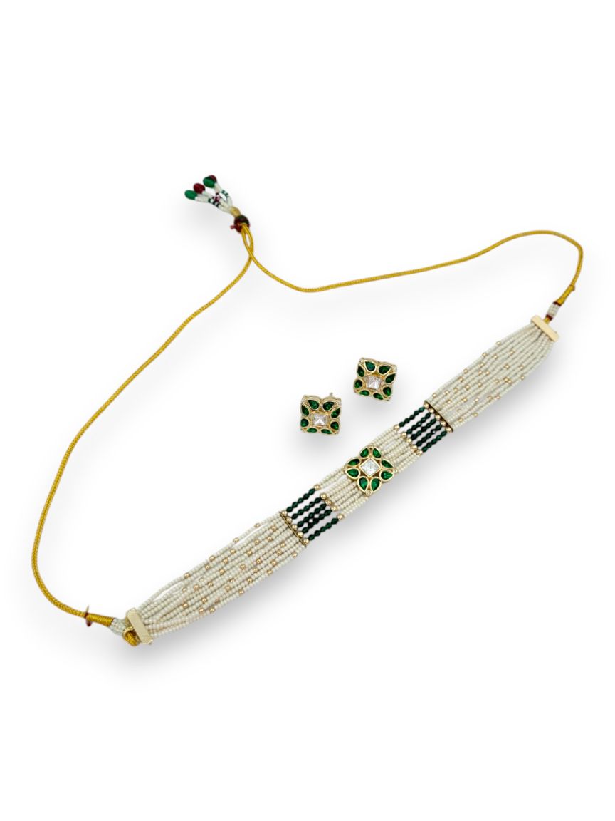 NECKLACE EARRING IN VILANDI KUNDAN STYLE | DESIGN - 24192