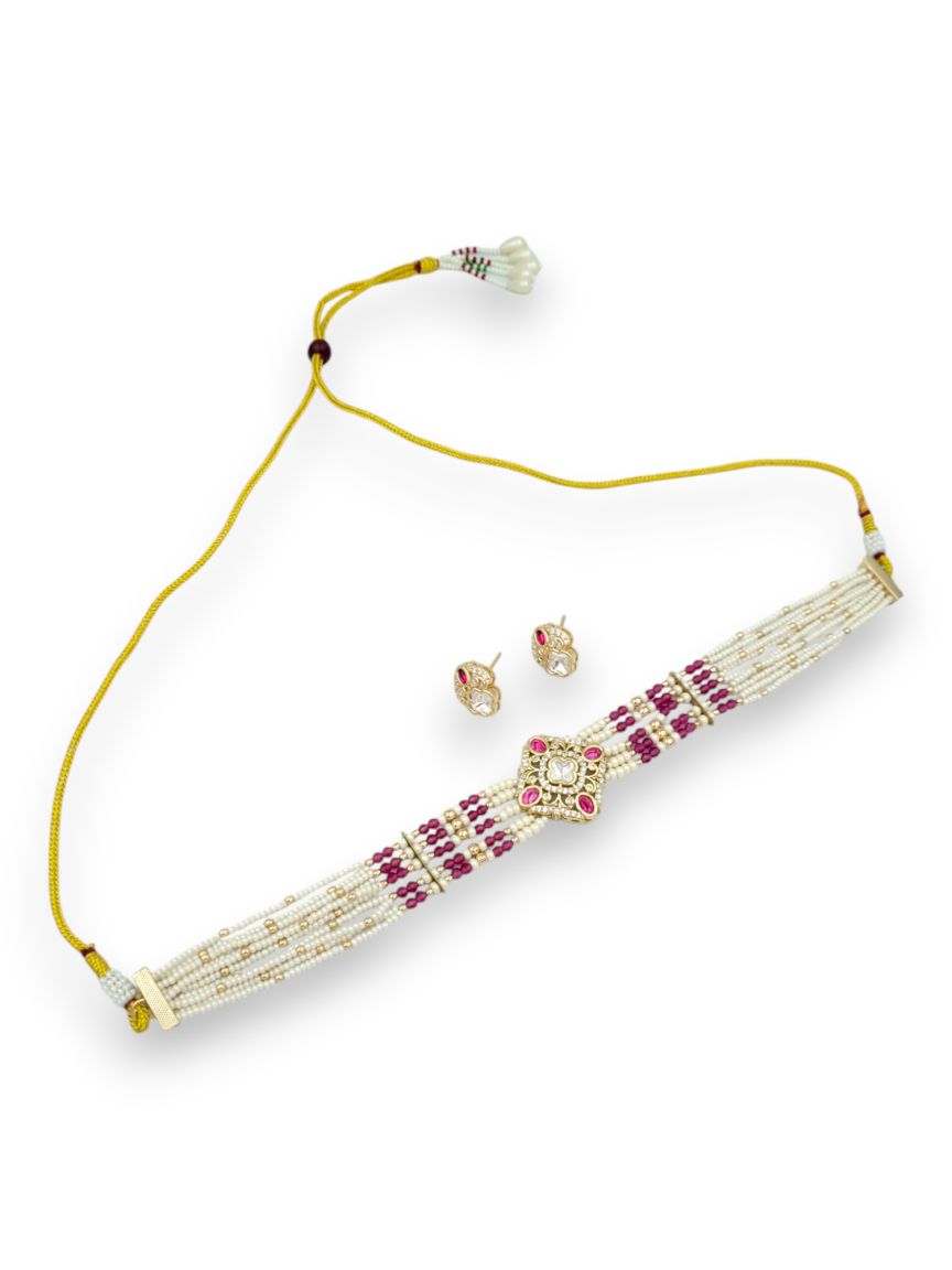 NECKLACE EARRING IN VILANDI KUNDAN STYLE | DESIGN - 24196
