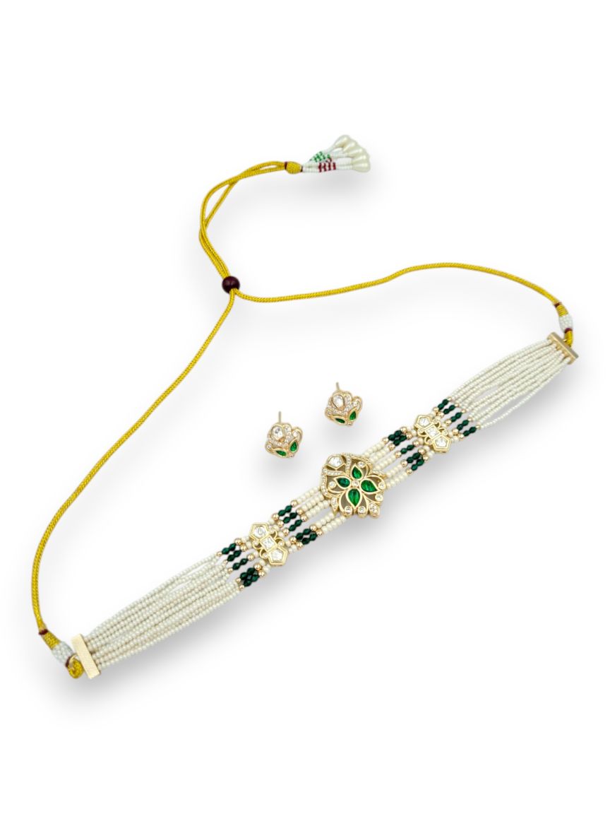 NECKLACE EARRING IN VILANDI KUNDAN STYLE | DESIGN - 24204