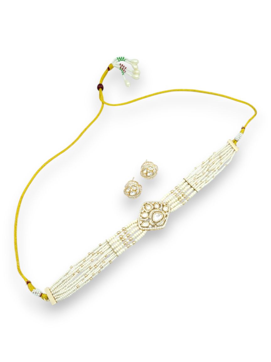 NECKLACE EARRING IN VILANDI KUNDAN STYLE | DESIGN - 24237