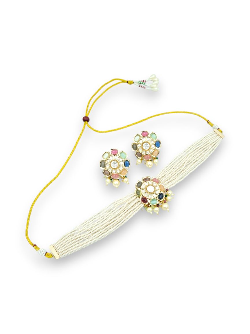 NECKLACE EARRING IN VILANDI KUNDAN STYLE | DESIGN - 24248