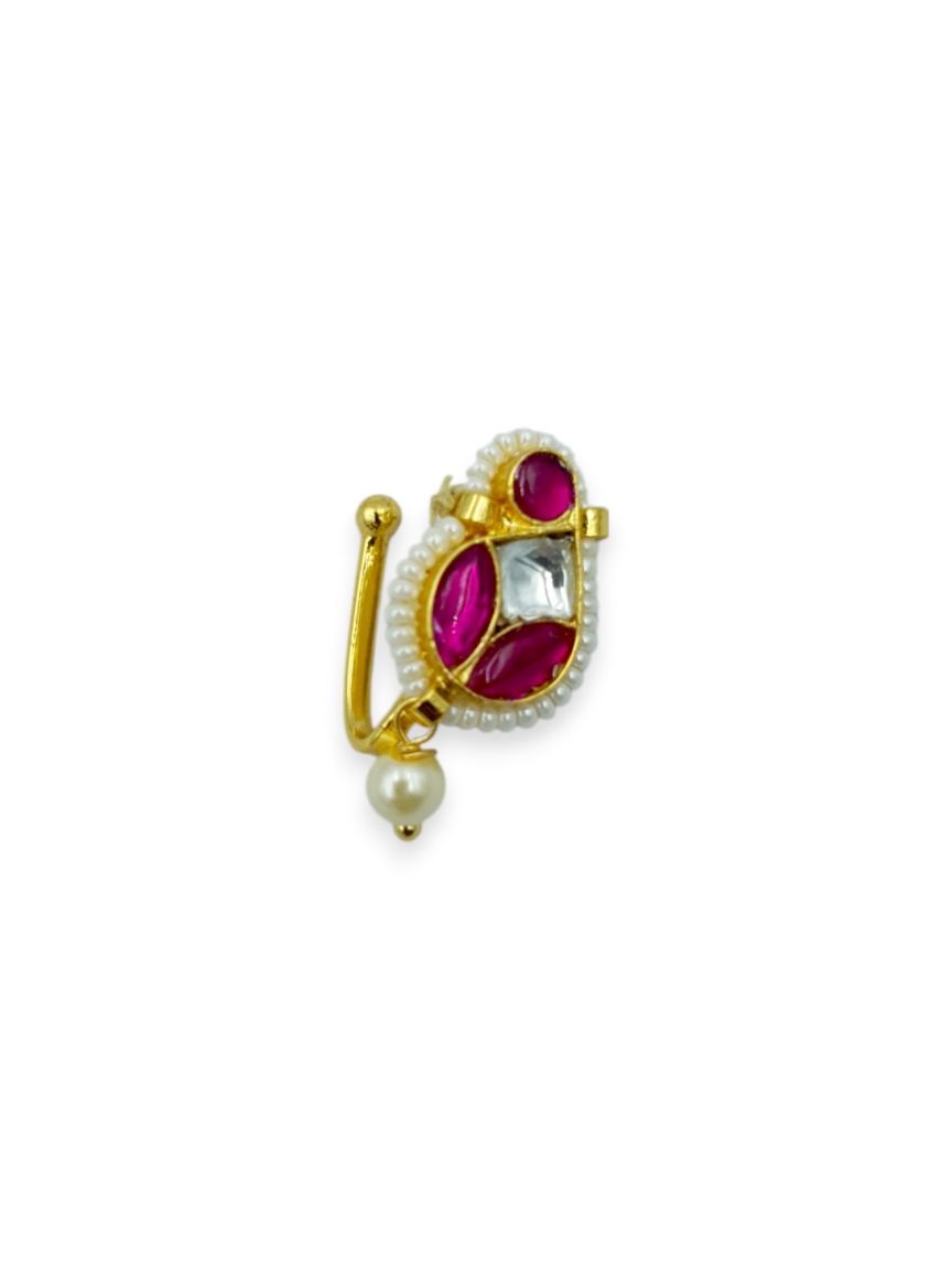 NOSE RING NATH IN JADAU KUNDAN STYLE | DESIGN - 23708