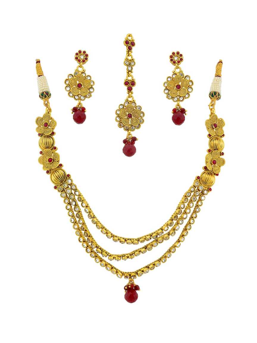 NECKLACE SET WITH MAANG TIKA in CHECKERED POLKI Style | Design - 10706