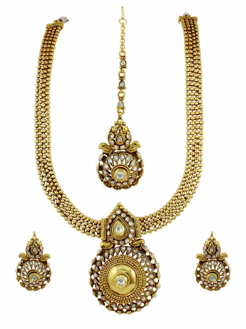 NECKLACE SET WITH MAANG TIKA in CHECKERED POLKI Style | Design - 10769