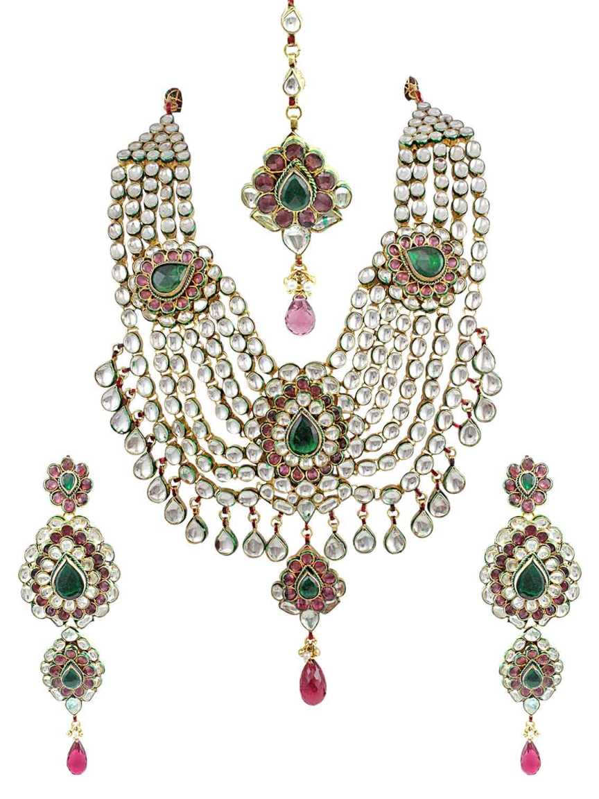 NECKLACE SET WITH MAANG TIKA in JADAU KUNDAN Style | Design - 11016