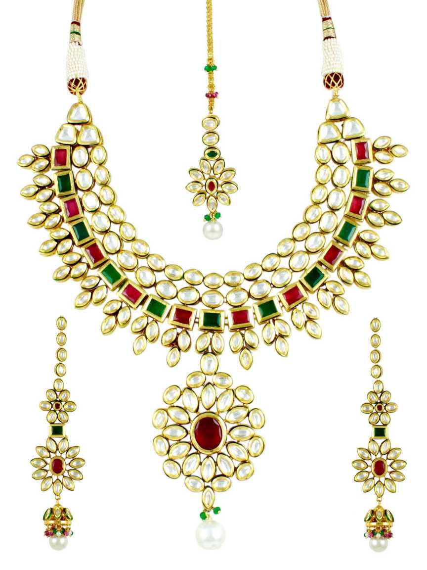 NECKLACE SET WITH MAANG TIKA in VILANDI KUNDAN Style | Design - 11606