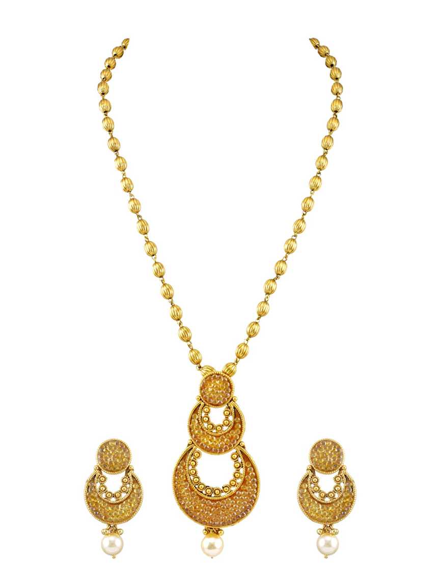 PENDANT SET WITH CHAIN in CHECKERED POLKI Style | Design - 13691