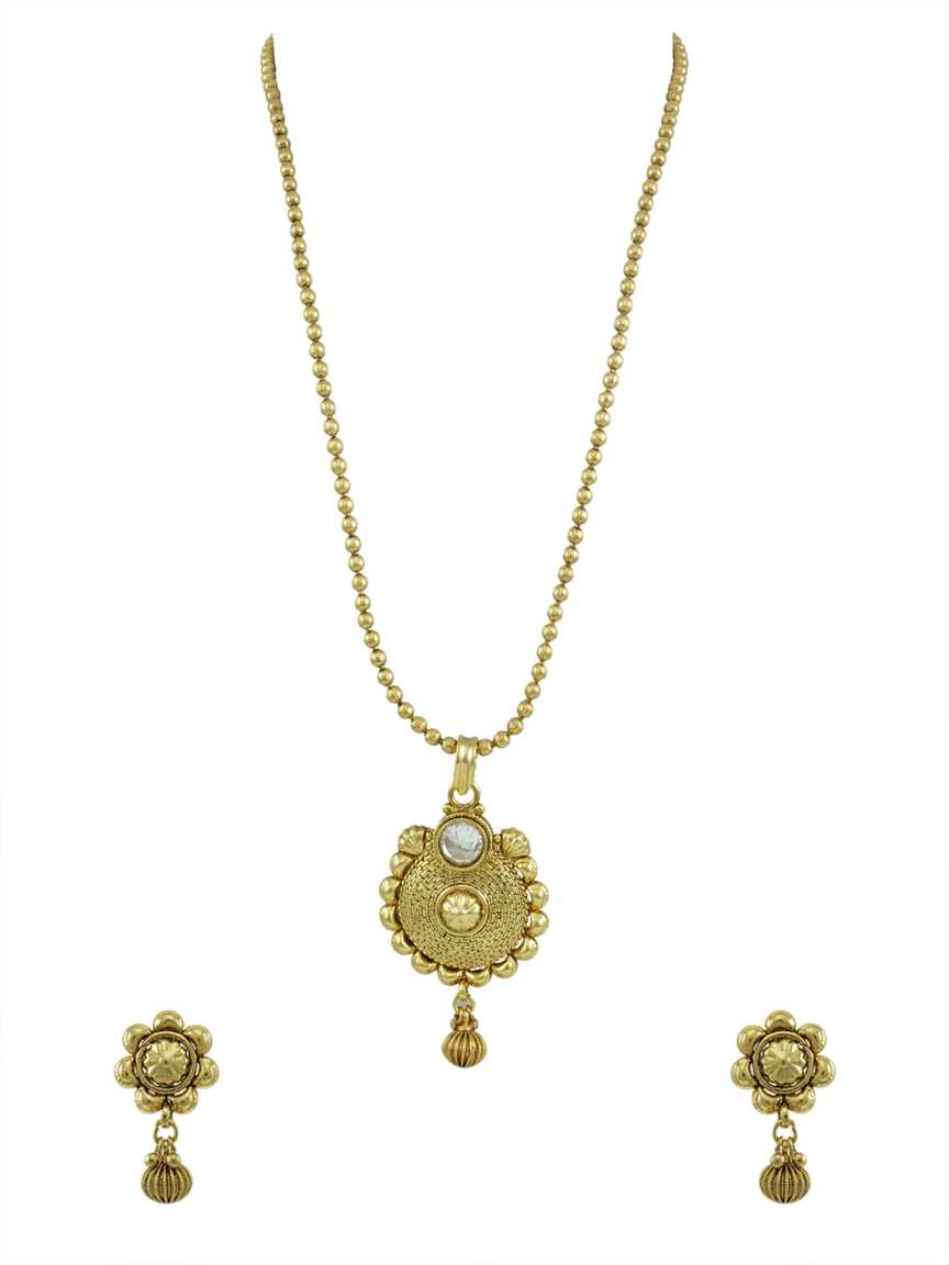 PENDANT SET WITH CHAIN in CHECKERED POLKI Style | Design - 14671