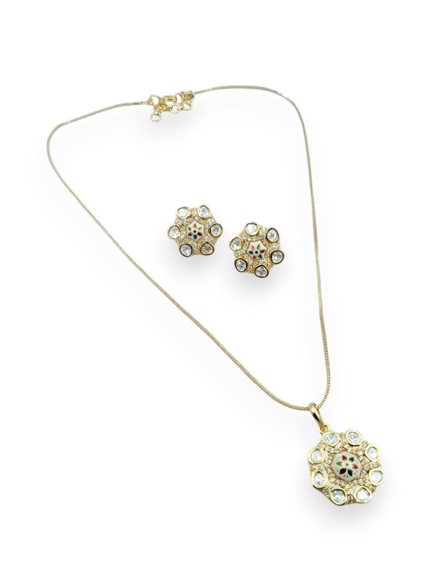 PENDANT SET WITH CHAIN IN MEENAKARI STYLE | DESIGN - 23830