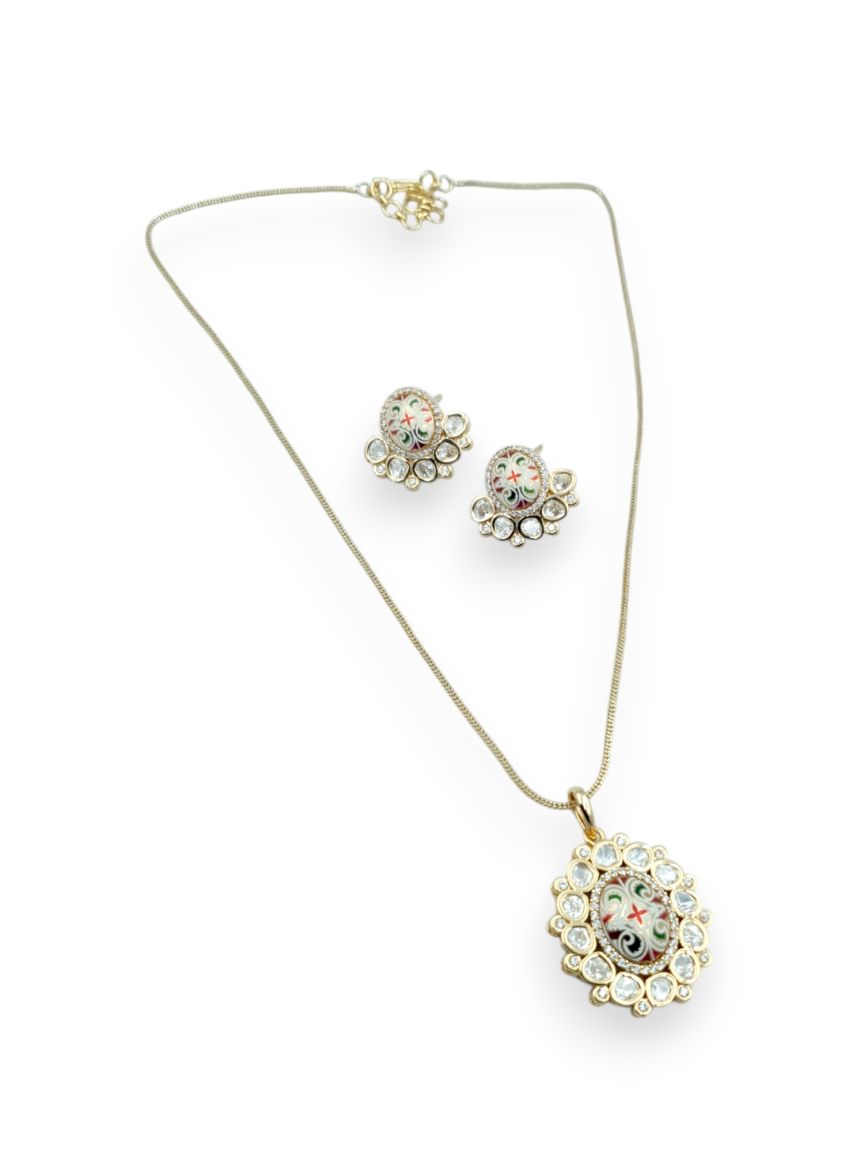PENDANT SET WITH CHAIN IN MEENAKARI STYLE | DESIGN - 23831