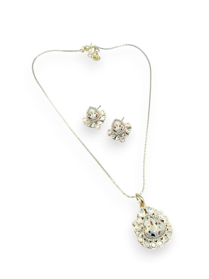 PENDANT SET WITH CHAIN IN MEENAKARI STYLE | DESIGN - 23832