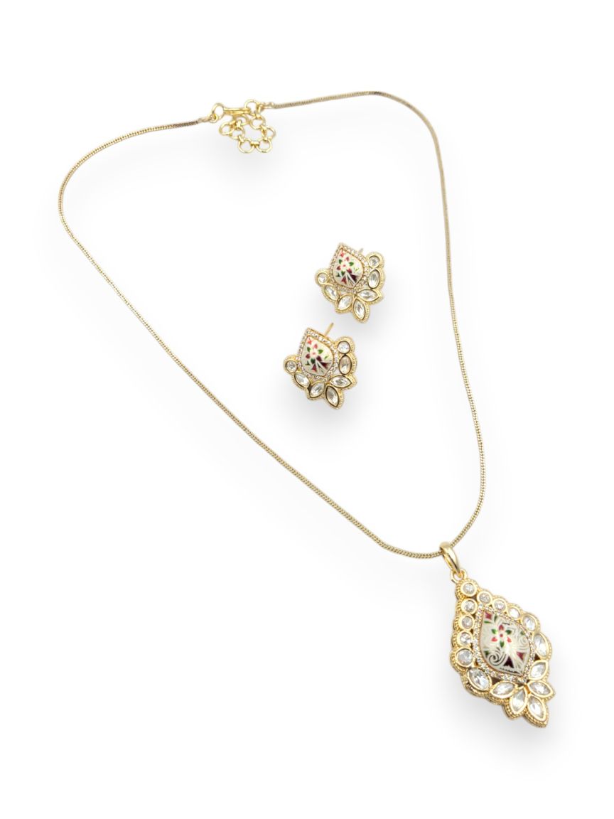 PENDANT SET WITH CHAIN IN MEENAKARI STYLE | DESIGN - 23842