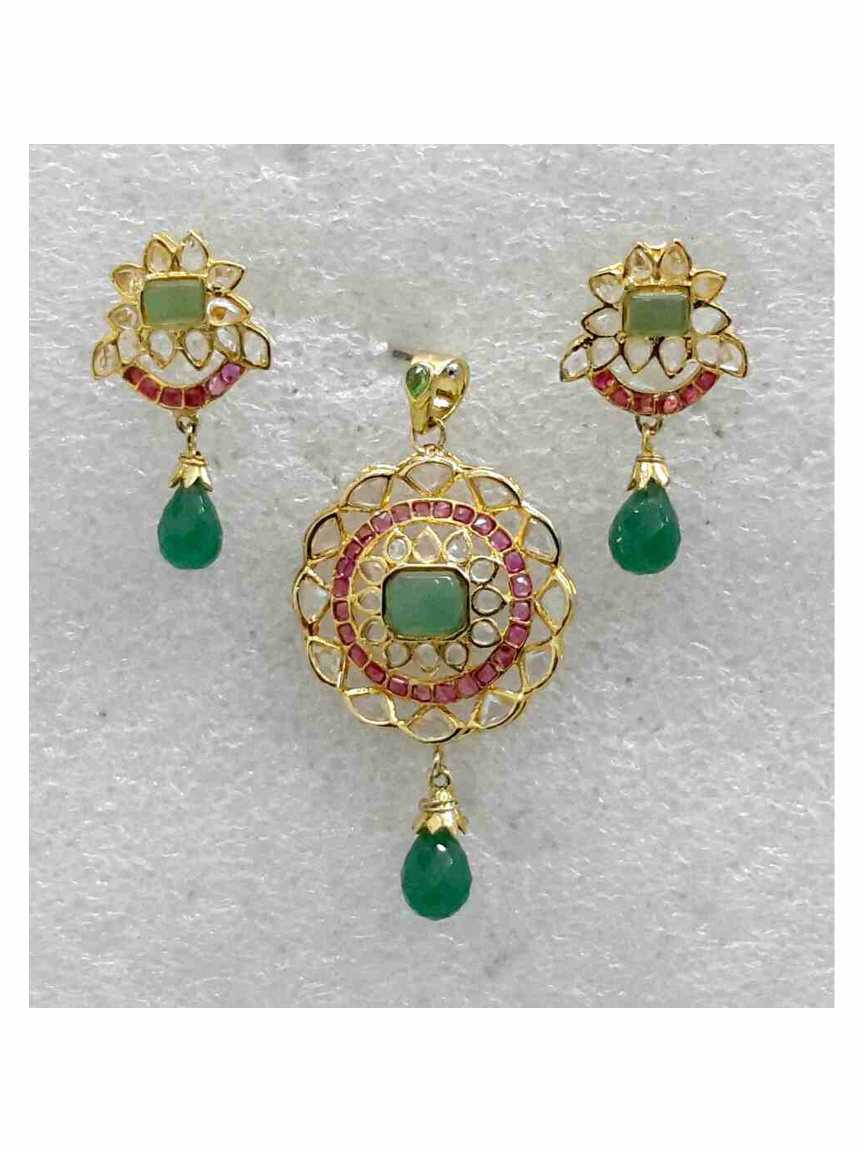 PENDANT EARRING in CHECKERED POLKI Style | Design - 14346