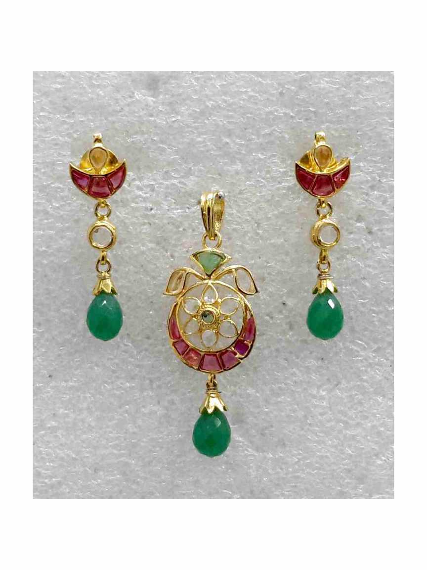 PENDANT EARRING in CHECKERED POLKI Style | Design - 14348