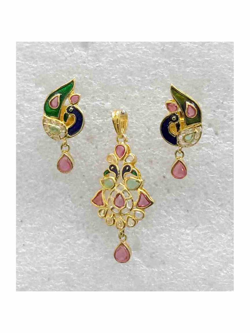 PENDANT EARRING in CHECKERED POLKI Style | Design - 14349