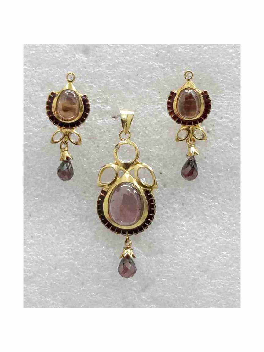 PENDANT EARRING in CHECKERED POLKI Style | Design - 14352