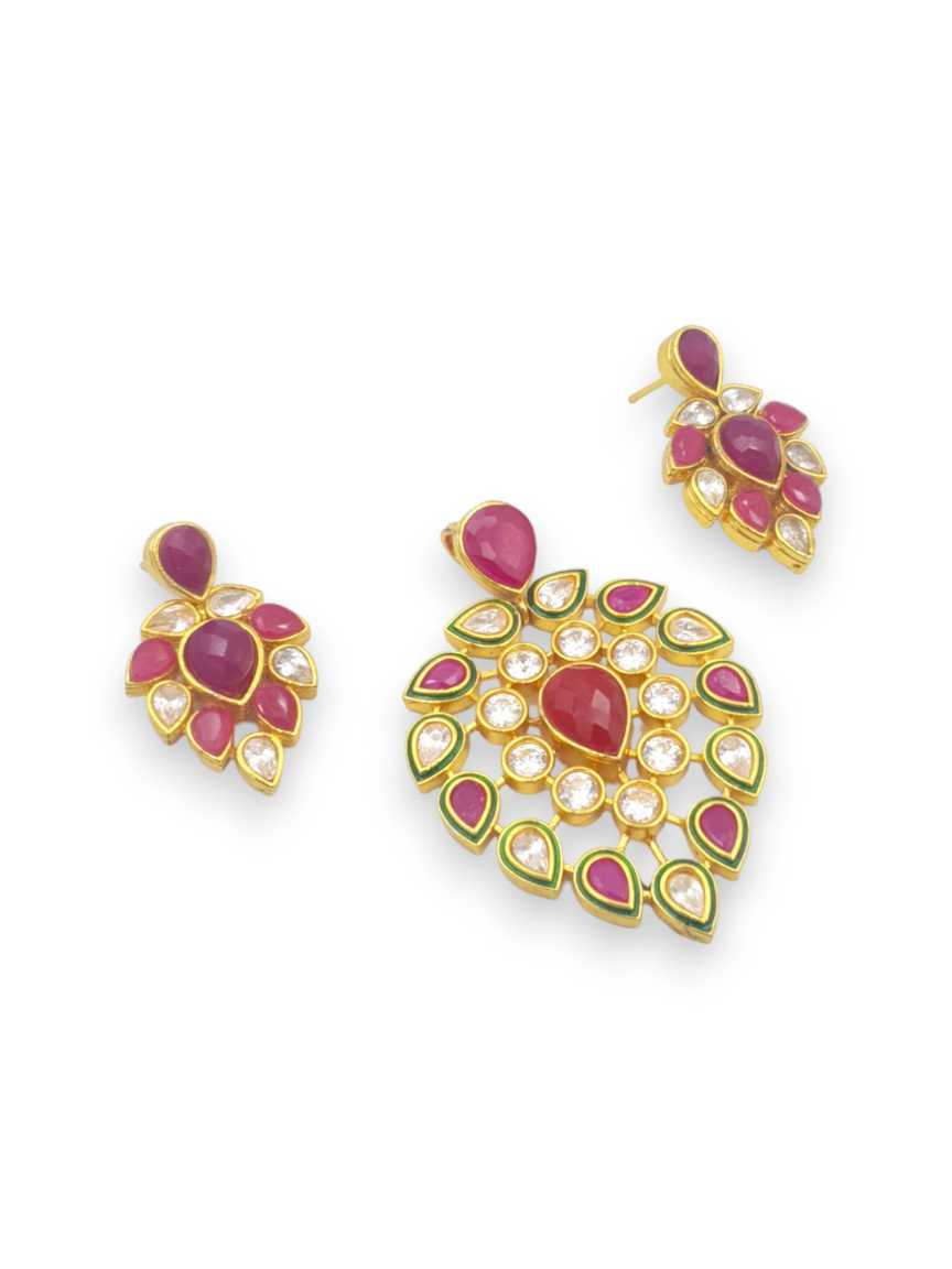 PENDANT EARRING IN CHECKERED POLKI STYLE | DESIGN - 23068