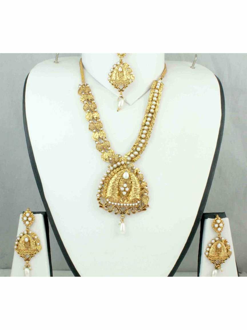 LONG NECKLACE SET WITH PENDANT in CHECKERED POLKI Style | Design - 10810