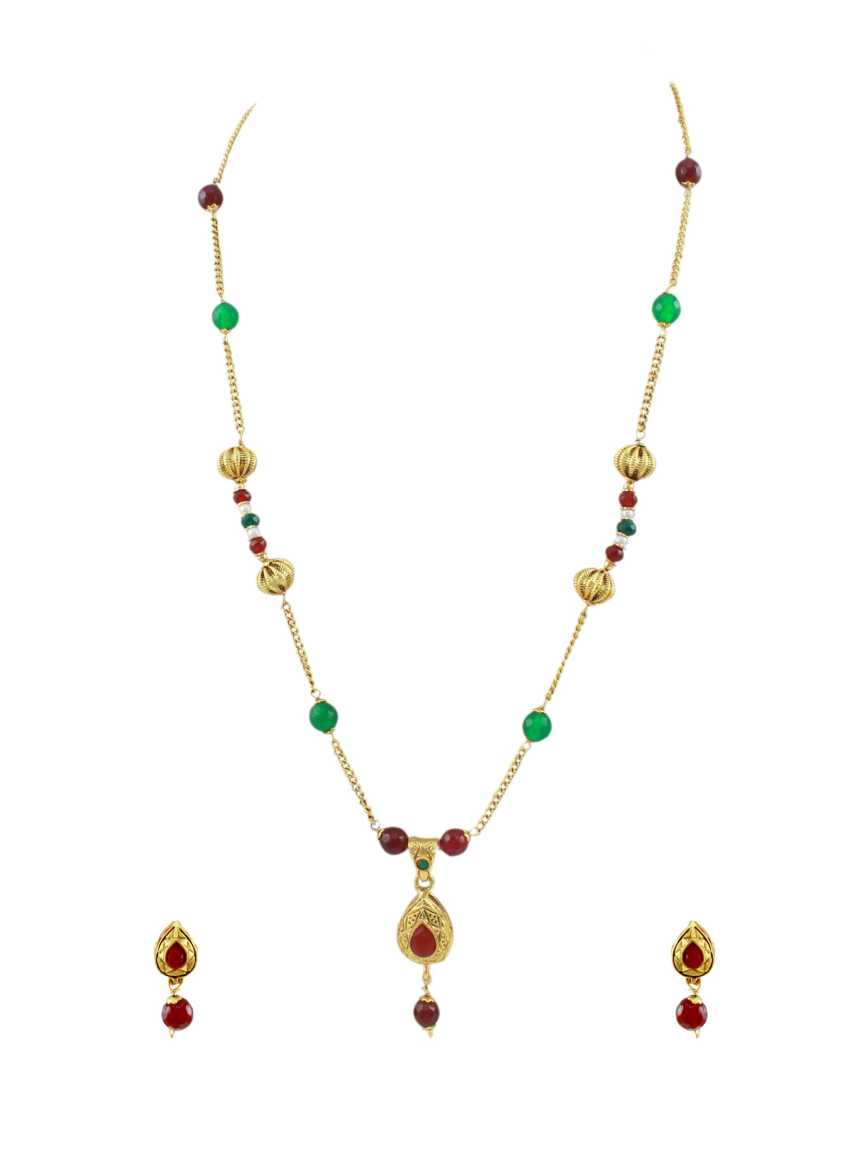 LONG NECKLACE SET WITH PENDANT in CHECKERED POLKI Style | Design - 10903