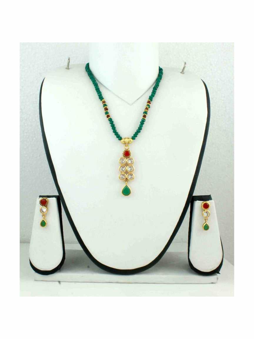 LONG NECKLACE SET WITH PENDANT in CHECKERED POLKI Style | Design - 10904