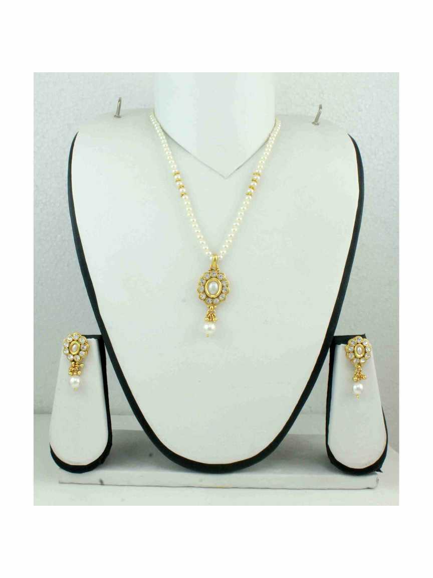 LONG NECKLACE SET WITH PENDANT in CHECKERED POLKI Style | Design - 10907