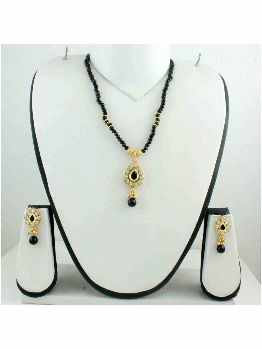 LONG NECKLACE SET WITH PENDANT in CHECKERED POLKI Style | Design - 10935