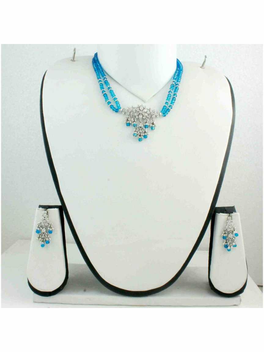 LONG NECKLACE SET WITH PENDANT in CHECKERED POLKI Style | Design - 10939