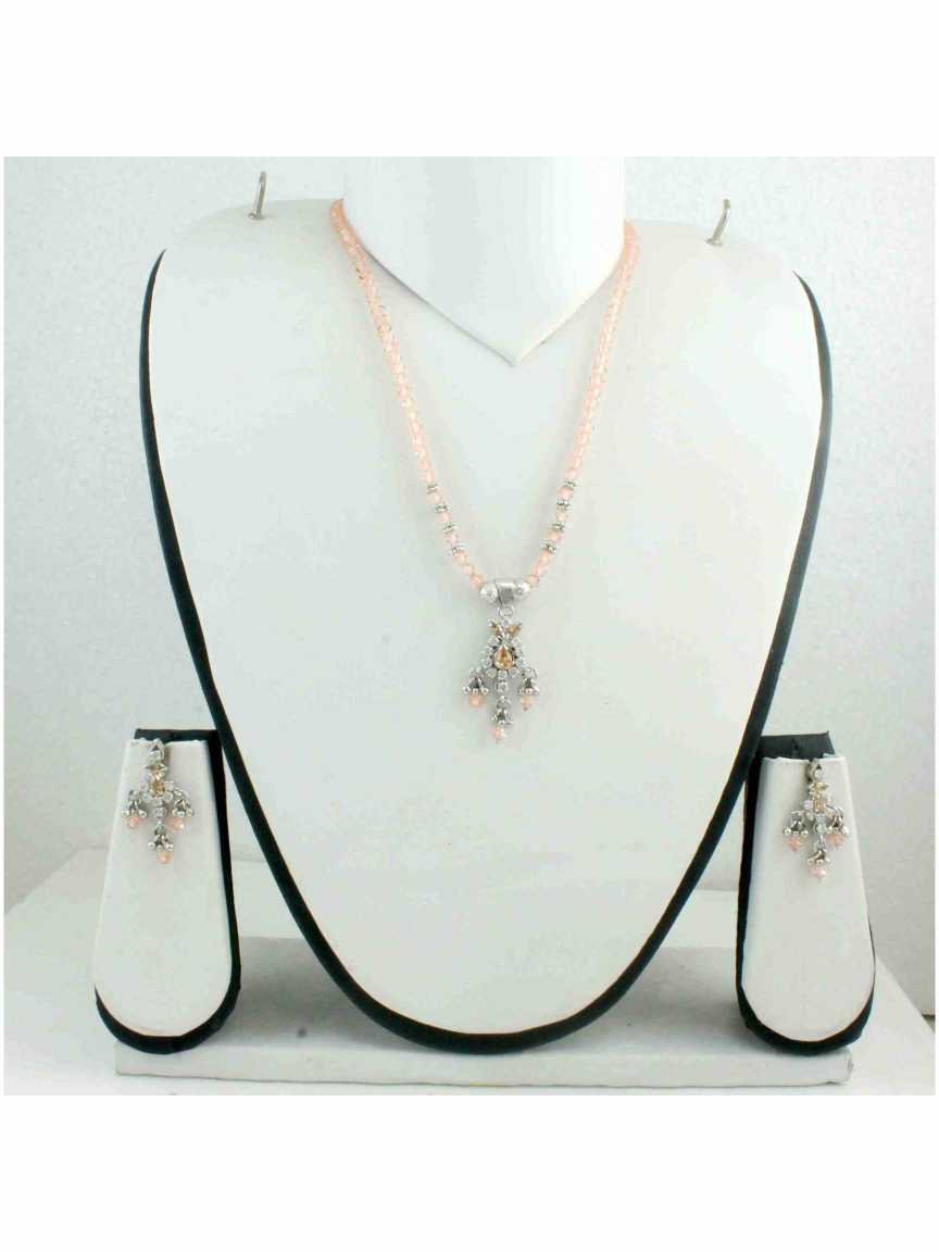 LONG NECKLACE SET WITH PENDANT in CHECKERED POLKI Style | Design - 10940