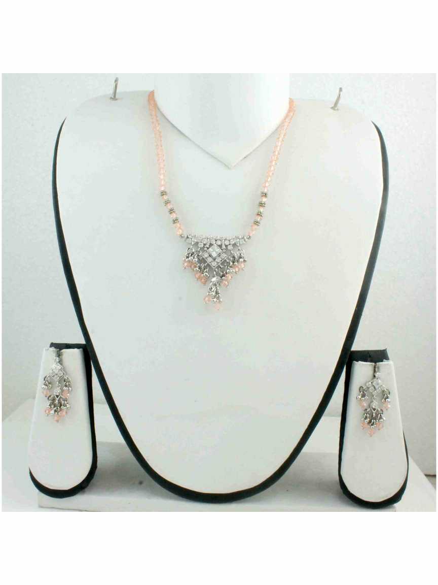 LONG NECKLACE SET WITH PENDANT in CHECKERED POLKI Style | Design - 10941