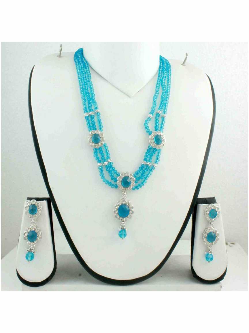 LONG NECKLACE SET WITH PENDANT in CHECKERED POLKI Style | Design - 10943